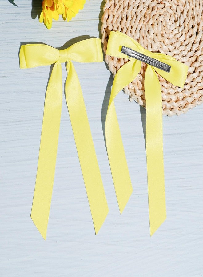 TULOBI 2PCS Yellow Hair Bows Solid Satin Polyester Ribbon Bow Hair Clips Ponytail Big French Hair Barrettes with Long Tail Wedding Dress Decor Hair Accessories for Women Toddler Teen Girls - Image 5
